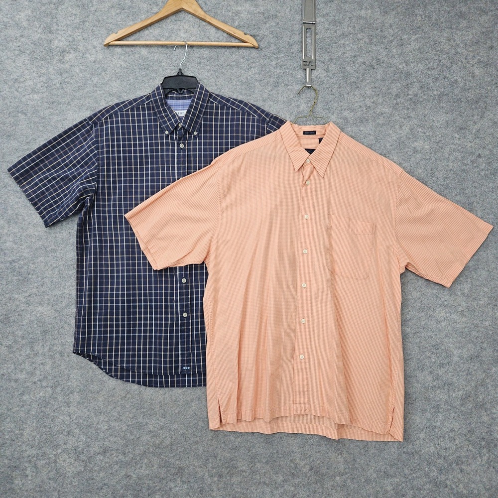 IZOD‎ Pair of Men's Blue & Orange Button Down Shirts Size L Cotton Blend Preppy